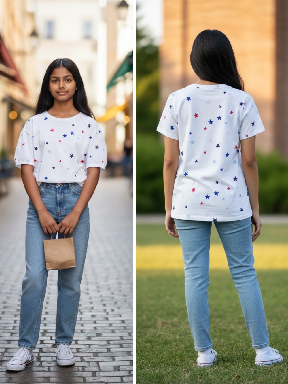 NWT Patriotic Stars T-Shirt Red White Blue Girls Size 16 Xl Americana Graphic